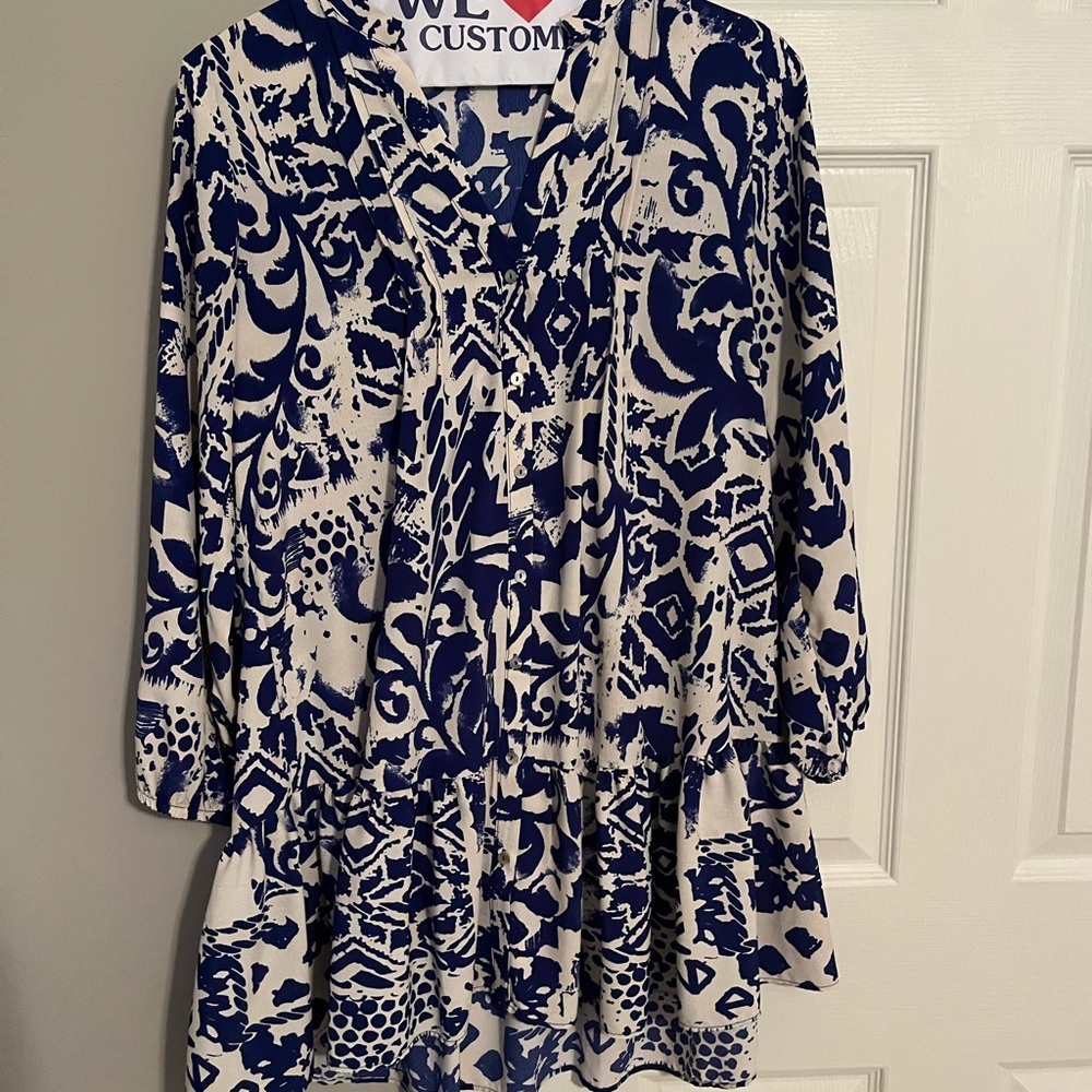 Zara Abstract Blue and Cream dress